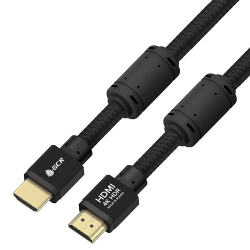 GCR Кабель Premium 0.5m HDMI 2.1, ECO Soft капрон, черно-красный, HDR 4:4:4, Ultra HD, 8K 60Hz/4K*120Hz, 3D, 48 Гбит/с, 3 Х экран с армированием, GCR-55763