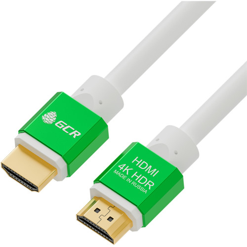 Greenconnect Кабель 5.0m HDMI версия 2.0, HDR 4:2:2, Ultra HD, 4K 60 fps 60Hz/5K*30Hz, 3D, AUDIO, 18.0 Гбит/с, 28/28 AWG, OD7.3mm, тройной экран, белый, AL корпус зеленый, GCR-51292