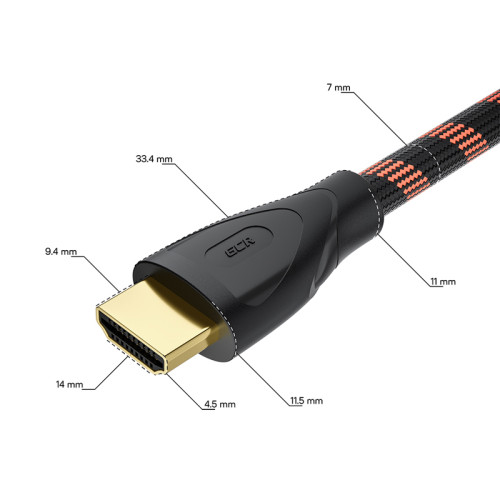 GCR Кабель Premium 0.5m HDMI 2.1, ECO Soft капрон, черно-красный, HDR 4:4:4, Ultra HD, 8K 60Hz/4K*120Hz, 3D, 48 Гбит/с, 3 Х экран с армированием, GCR-55763