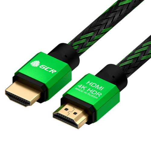 Greenconnect Кабель 3.0m HDMI версия 2.0, HDR 4:2:2, Ultra HD, 4K 60 fps 60Hz/5K*30Hz, 3D, AUDIO, 18.0 Гбит/с, 28/28 AWG, OD7.3mm, тройной экран, BICOLOR нейлон, AL корпус зеленый, GCR-51487