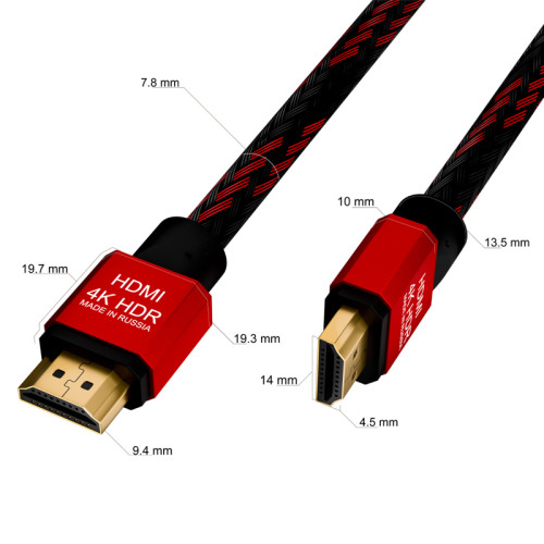 Greenconnect Кабель 0.5m HDMI версия 2.0, HDR 4:2:2, Ultra HD, 4K 60 fps 60Hz/5K*30Hz, 3D, AUDIO, 18.0 Гбит/с, 28/28 AWG, OD7.3mm, тройной экран, BICOLOR нейлон, AL корпус красный, GCR-51488