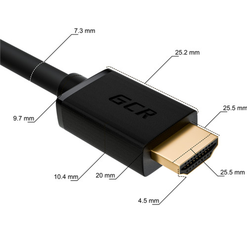 GCR Кабель 1.0m HDMI версия 2.0, HDR 4:2:2, Ultra HD, 4K 60 fps 60Hz/5K*30Hz, 3D, AUDIO, 18.0 Гбит/с, 28/28 AWG, OD7.3mm, тройной экран, черный, GCR-HM411-1.0m