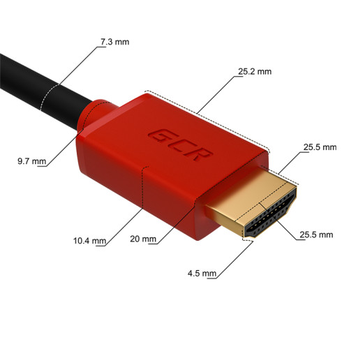 GCR Кабель 2.0m HDMI версия 2.0, HDR 4:2:2, Ultra HD, 4K 60 fps 60Hz/5K*30Hz, 3D, AUDIO, 18.0 Гбит/с, 28/28 AWG, OD7.3mm, тройной экран, черный, красные коннекторы, GCR-HM451-2.0m