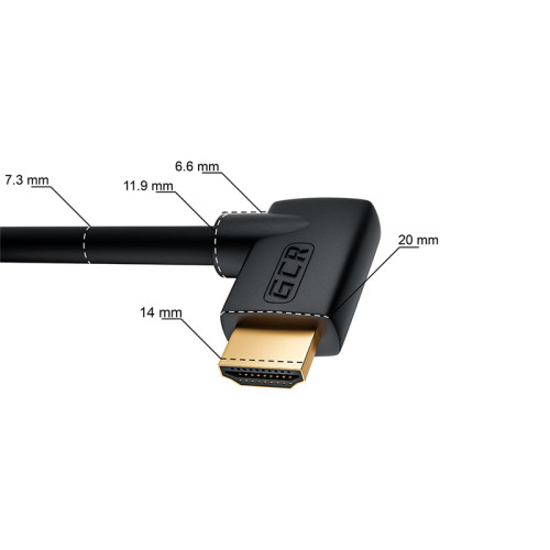 GCR Кабель 1.0m HDMI 2.0, M правый угол/M верхний угол, черный нейлон, HDR 4:2:2, Ultra HD, 4K 60 fps 60Hz/5K*30Hz, 3D, AUDIO, 18.0 Гбит/с, 28/28 AWG, GCR-53286