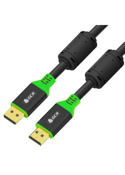 GCR Кабель PROF 2.0m DisplayPort v1.4, ECO Soft капрон, 8K 60Hz, 4K 165Hz, черный, AL case, зеленый ПВХ, ферритовые кольца, 3 Х экран с армированием, GCR-56284