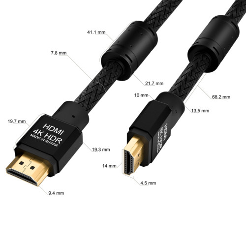 GCR Кабель 7.5m HDMI версия 2.0, HDR 4:2:2, Ultra HD, 4K 60 fps 60Hz/5K*30Hz, 3D, AUDIO, 18.0 Гбит/с, 28/28 AWG, OD7.8mm, тройной экран, черный нейлон, AL корпус черный, фер.кольца, GCR-52193