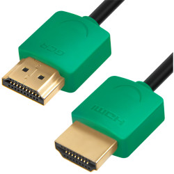 Greenconnect Кабель SLIM 1.0m HDMI 2.0, зеленые коннекторы Slim, OD3.8mm, HDR 4:2:2, Ultra HD, 4K 60 fps 60Hz, 3D, AUDIO, 18.0 Гбит/с, 32/32 AWG, GCR-51580