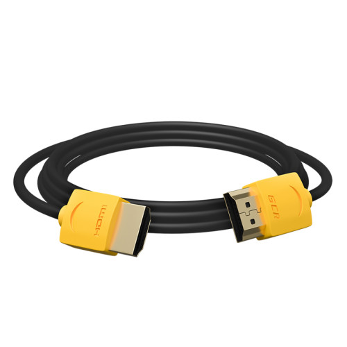 GCR Кабель SLIM 3.0m HDMI 2.0, черный, желтые коннекторы, HDR 4:4:4, Ultra HD, 4K 60 fps 60Hz, 3D, AUDIO, 18.0 Гбит/с, GCR-51577