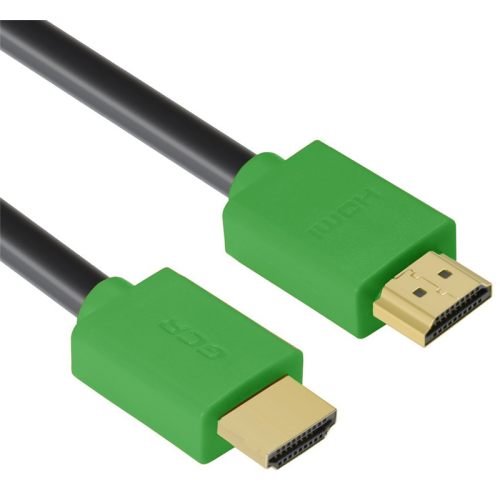 Greenconnect Кабель 0.3m HDMI версия 2.0, HDR 4:2:2, Ultra HD, 4K 60 fps 60Hz/5K*30Hz, 3D, AUDIO, 18.0 Гбит/с, 28/28 AWG, OD7.3mm, тройной экран, черный, зеленые коннекторы, GCR-HM421-0.3m