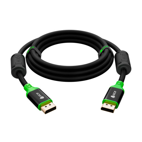 GCR PRO Кабель PROF 1.5m DisplayPort v1.4, нейлон, 8K 60Hz, 4K 165Hz, черный, AL case, зеленый ПВХ, ферритовые кольца, 3 Х экран с армированием, GCR-56289