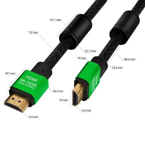 Greenconnect Кабель 1.2m HDMI версия 2.0, HDR 4:2:2, Ultra HD, 4K 60 fps 60Hz/5K*30Hz, 3D, AUDIO, 18.0 Гбит/с, 28/28 AWG, OD7.3mm, тройной экран, нейлон, AL корпус зеленый, ферритовые кольца, GCR-51005