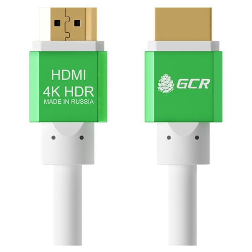 Greenconnect Кабель 3.0m HDMI версия 2.0, HDR 4:2:2, Ultra HD, 4K 60 fps 60Hz/5K*30Hz, 3D, AUDIO, 18.0 Гбит/с, 28/28 AWG, OD7.3mm, тройной экран, белый, AL корпус зеленый, GCR-51293