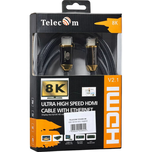 Кабель/ Кабель HDMI 19M/M,ver. 2.1, 8K@60 Hz 3m метал разъемы, нейлоновая оплетка Telecom <TCG300-3M> Кабель/ Кабель HDMI 19M/M,ver. 2.1, 8K@60 Hz 3m метал разъемы, нейлоновая оплетка Telecom <TCG300-3M>