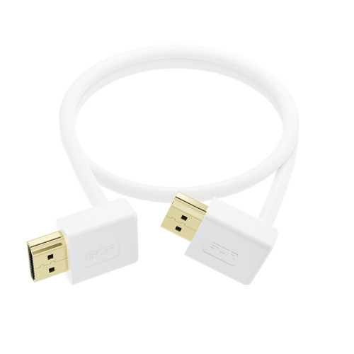 GCR Кабель SLIM 1.5m HDMI 2.0, М верхний угол / М верхний угол, белый,  HDR 4:4:4, Ultra HD, 4K 60 fps 60Hz, 3D, AUDIO, 18.0 Гбит/с, GCR-57457