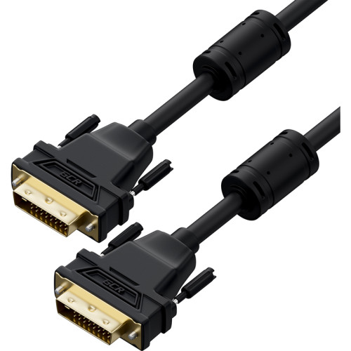 GCR Кабель PROF 1.8m DVI-D, черный, GOLD, ферритовые кольца, OD 8.5mm, 28 AWG, DVI/DVI, 25M/25M, двойной экран, GCR-52996