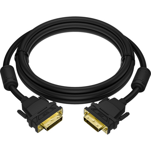 GCR Кабель PROF 1.8m DVI-D, черный, GOLD, ферритовые кольца, OD 8.5mm, 28 AWG, DVI/DVI, 25M/25M, двойной экран, GCR-52996