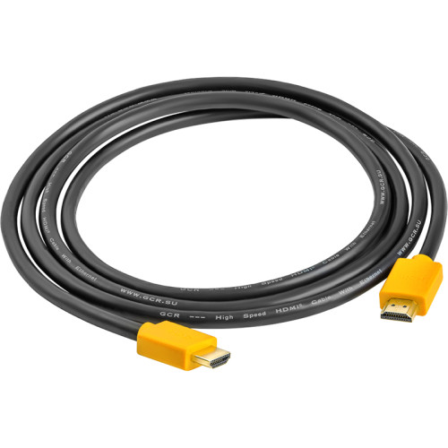 GCR Кабель 1.8m HDMI версия 1.4, черный, желтые коннекторы, OD7.3mm, 30/30 AWG, позолоченные контакты, Ethernet 10.2 Гбит/с, 3D, 4K GCR-HM440-1.8m, экран