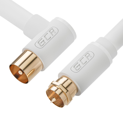 GCR PRO Кабель 10.0m антенный (коаксиальный) RG59, медь, Male F81 резьба / TV M угловой, белый, GCR-54875