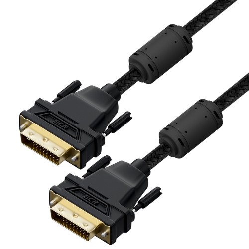 GCR PRO Кабель PROF 10.0m DVI-D, нейлон, DVI/DVI, 25M/25M, GOLD, черный, ферритовые кольца, 3Х экран с армированием, GCR-56305