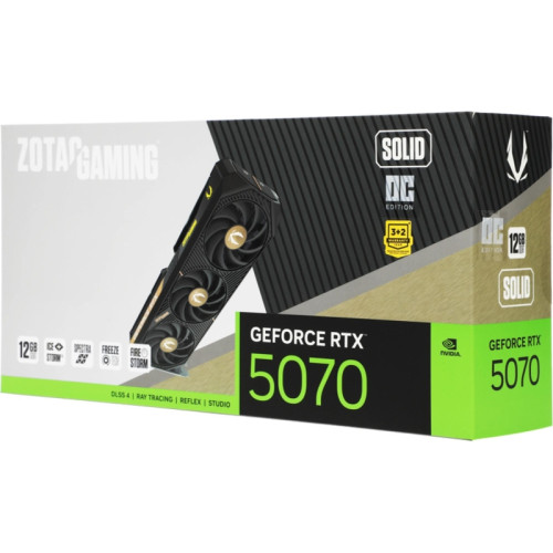 Видеокарта Zotac PCI-E 5.0 RTX 5070 SOLID OC NVIDIA GeForce RTX 5070 12Gb 192bit GDDR7 2542/28000 HDMIx1 DPx3 HDCP Ret Видеокарта Zotac PCI-E 5.0 RTX 5070 SOLID OC NVIDIA GeForce RTX 5070 12Gb 192bit GDDR7 2542/28000 HDMIx1 DPx3 HDCP Ret