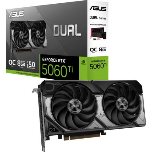 Видеокарта Asus PCI-E 4.0 DUAL-RTX5060TI-O8G NVIDIA GeForce RTX 5060TI 8Gb 128bit GDDR6 2602/28000 HDMIx1 DPx3 HDCP Ret Видеокарта Asus PCI-E 4.0 DUAL-RTX5060TI-O8G NVIDIA GeForce RTX 5060TI 8Gb 128bit GDDR6 2602/28000 HDMIx1 DPx3 HDCP Ret