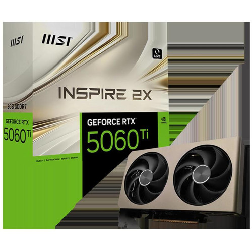 Видеокарта MSI PCI-E 5.0 RTX 5060 Ti 8G INSPIRE 2X NVIDIA GeForce RTX 5060TI 8Gb 128bit GDDR7 2572/28000 HDMIx1 DPx3 HDCP Ret