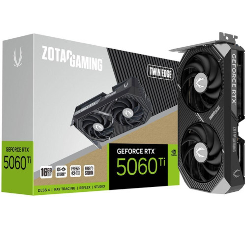 Видеокарта Zotac PCI-E 5.0 RTX 5060TI 16GB TWIN EDGE NVIDIA GeForce RTX 5060TI 16Gb 128bit GDDR7 2572/28000 HDMIx1 DPx3 HDCP Ret