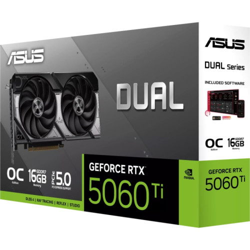 Видеокарта Asus PCI-E 5.0 DUAL-RTX5060TI-O16G NVIDIA GeForce RTX 5060TI 16Gb 128bit GDDR7 2602/28000 HDMIx1 DPx3 HDCP Ret