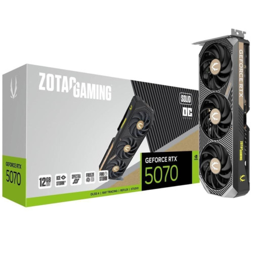 Видеокарта Zotac PCI-E 5.0 RTX 5070 SOLID OC NVIDIA GeForce RTX 5070 12Gb 192bit GDDR7 2542/28000 HDMIx1 DPx3 HDCP Ret Видеокарта Zotac PCI-E 5.0 RTX 5070 SOLID OC NVIDIA GeForce RTX 5070 12Gb 192bit GDDR7 2542/28000 HDMIx1 DPx3 HDCP Ret