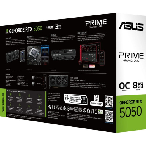 Видеокарта Asus PCI-E 5.0 PRIME-RTX5050-O8G NVIDIA GeForce RTX 5050 8Gb 128bit GDDR6 2677/20000 HDMIx1 DPx3 HDCP Ret