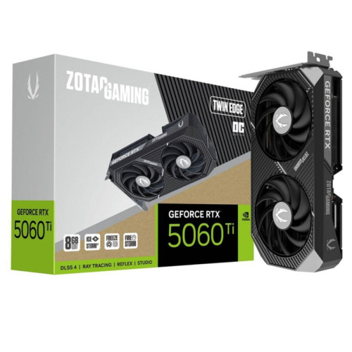 Видеокарта Zotac PCI-E 5.0 RTX 5060TI 8GB TWIN EDGE OC NVIDIA GeForce RTX 5060TI 8Gb 128bit GDDR7 2602/28000 HDMIx1 DPx3 HDCP Ret Видеокарта Zotac PCI-E 5.0 RTX 5060TI 8GB TWIN EDGE OC NVIDIA GeForce RTX 5060TI 8Gb 128bit GDDR7 2602/28000 HDMIx1 DPx3 HDCP Ret
