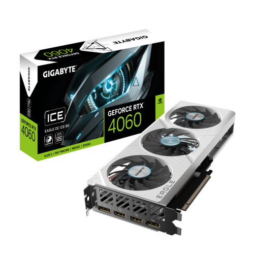 GV-N4060EAGLEOC ICE-8GD VGA GIGABYTE NVIDIA GeForce RTX 4060 EAGLE OC ICE 8G 8GB, GDDR6/128-bit, PCIe 4.0, 2xHDMI 2.1, 2xDP, 2-slot