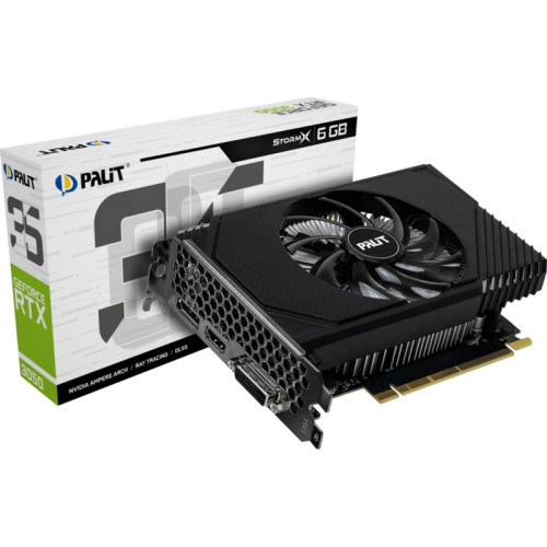 Видеокарта Palit PCI-E 4.0 RTX3050 STORMX NVIDIA GeForce RTX 3050 6Gb 96bit GDDR6 1042/14000 DVIx1 HDMIx1 DPx1 HDCP Ret [NE63050018JE-1070F/1072F]