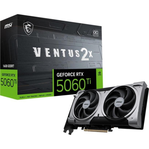 Видеокарта MSI PCI-E 5.0 RTX 5060 Ti 16G VENTUS 2X OC PLUS NVIDIA GeForce RTX 5060TI 16Gb 128bit GDDR7 2617/28000 HDMIx1 DPx3 HDCP Ret