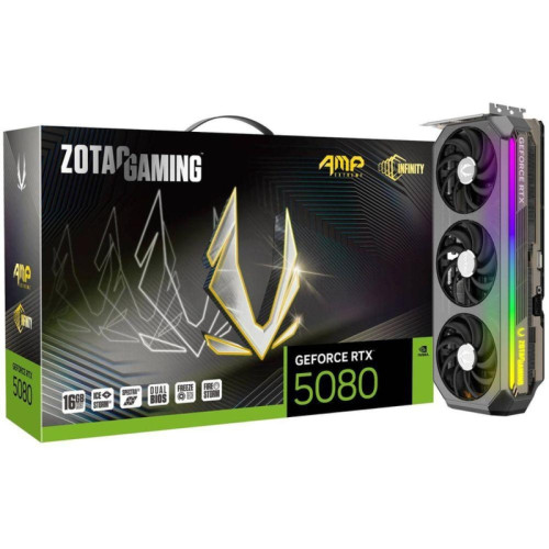 Видеокарта Zotac PCI-E 5.0 RTX 5080 AMP Extreme INFINITY NVIDIA GeForce RTX 5080 16Gb 256bit GDDR7 2670/30000 HDMIx1 DPx3 HDCP Ret