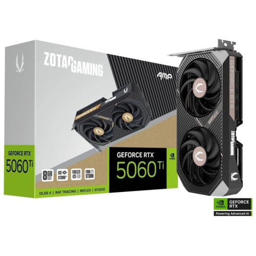 Видеокарта Zotac PCI-E 5.0 RTX 5060TI 8GB AMP NVIDIA GeForce RTX 5060TI 8Gb 128bit GDDR7 2632/28000 HDMIx1 DPx3 HDCP Ret