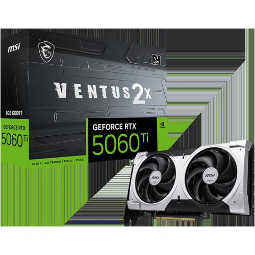 Видеокарта MSI PCI-E 5.0 RTX 5060 Ti 8G VENTUS 2X PLUS NVIDIA GeForce RTX 5060TI 8Gb 128bit GDDR7 2572/28000 HDMIx1 DPx3 HDCP Ret