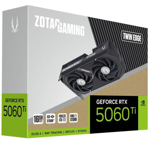 Видеокарта Zotac PCI-E 5.0 RTX 5060TI 16GB TWIN EDGE NVIDIA GeForce RTX 5060TI 16Gb 128bit GDDR7 2572/28000 HDMIx1 DPx3 HDCP Ret