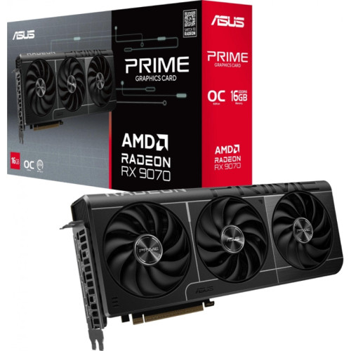 Видеокарта Asus PCI-E PRIME-RX9070-O16G AMD Radeon RX 9070 16Gb 256bit GDDR6 2175/20000 HDMIx2 DPx2 HDCP Ret