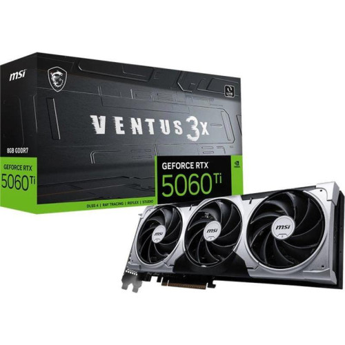 Видеокарта MSI PCI-E 5.0 RTX 5060TI 8G VENTUS 3X NVIDIA GeForce RTX 5060TI 8Gb 128bit GDDR7 2572/28000 HDMIx1 DPx3 HDCP Ret