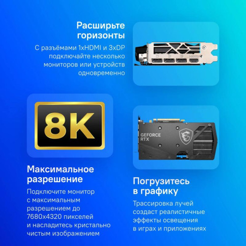 Видеокарта MSI PCI-E 4.0 RTX 4060 Ti GAMING X 8G NVIDIA GeForce RTX 4060TI 8Gb 128bit GDDR6 2640/18000 HDMIx1 DPx3 HDCP Ret [RTX 4060 TI GAMING X 8G]