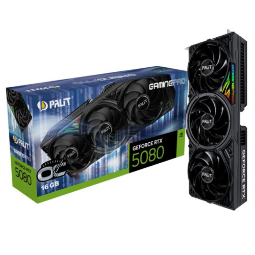 Видеокарта Palit PCI-E PA-RTX5080 GAMINGPRO OC NVIDIA GeForce RTX 5080 16Gb 256bit GDDR7 2295/30000 HDMIx1 DPx3 HDCP Ret Видеокарта Palit PCI-E PA-RTX5080 GAMINGPRO OC NVIDIA GeForce RTX 5080 16Gb 256bit GDDR7 2295/30000 HDMIx1 DPx3 HDCP Ret