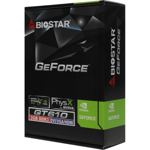 Видеокарта Biostar PCI-E 2.0 GeForce GT610 NVIDIA GeForce GT 610 2Gb 64bit DDR3 700/1333 DVIx1 HDMIx1 CRTx1 HDCP Ret low profile
