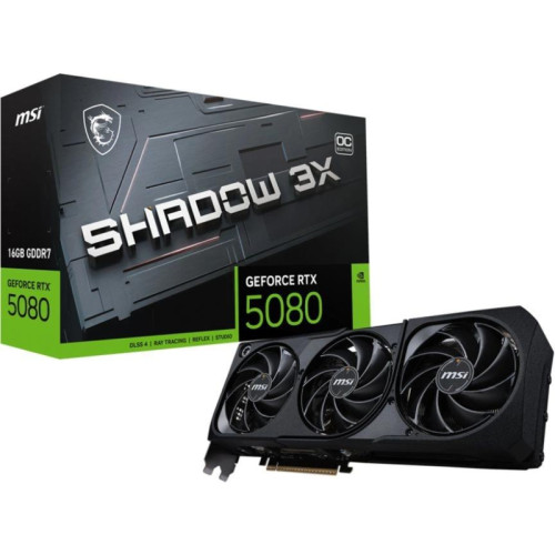 Видеокарта MSI PCI-E RTX 5080 16G SHADOW 3X OC NVIDIA GeForce RTX 5080 16Gb 256bit GDDR7 2640/30000 HDMIx1 DPx3 HDCP Ret
