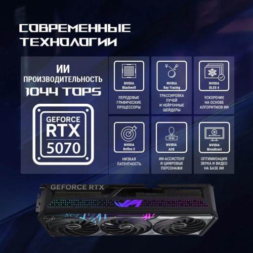 Видеокарта Asus PCI-E 5.0 ROG-STRIX-RTX5070-O12G-GAMING NVIDIA GeForce RTX 5070 12Gb 192bit GDDR7 2655/28000 HDMIx2 DPx3 HDCP Ret