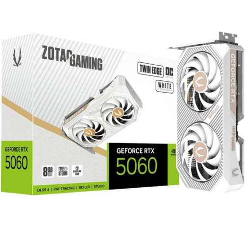 Видеокарта Zotac PCI-E 5.0 RTX 5060 TWIN EDGE OC WHITE ED NVIDIA GeForce RTX 5060 8Gb 128bit GDDR7 2527/28000 HDMIx1 DPx3 HDCP Ret
