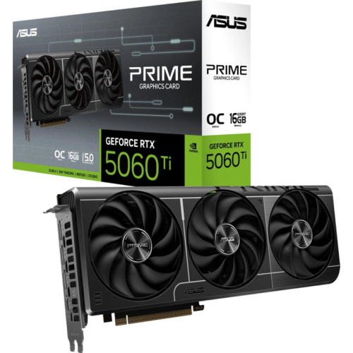 Видеокарта Asus PCI-E 5.0 PRIME-RTX5060TI-O16G NVIDIA GeForce RTX 5060TI 16Gb 128bit GDDR7 2647/28000 HDMIx1 DPx3 HDCP Ret