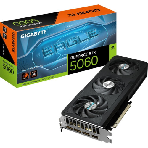 Видеокарта Gigabyte PCI-E 5.0 GV-N5060EAGLEMAX OC-8GD 1.0 NVIDIA GeForce RTX 5060 8Gb 128bit GDDR7 2550/28000 HDMIx1 DPx3 HDCP Ret Видеокарта Gigabyte PCI-E 5.0 GV-N5060EAGLEMAX OC-8GD 1.0 NVIDIA GeForce RTX 5060 8Gb 128bit GDDR7 2550/28000 HDMIx1 DPx3 HDCP Ret