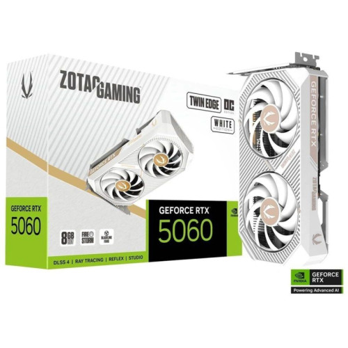 Видеокарта Zotac PCI-E 5.0 RTX 5060 TWIN EDGE OC WHITE ED NVIDIA GeForce RTX 5060 8Gb 128bit GDDR7 2527/28000 HDMIx1 DPx3 HDCP Ret
