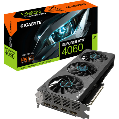 GV-N4060EAGLE OC-8GD VGA GIGABYTE NVIDIA GeForce RTX 4060 EAGLE OC 8G 8GB, GDDR6/128-bit, PCIe 4.0, 2xHDMI 2.1, 2xDP, 2-slot